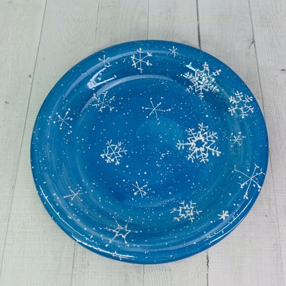 Sonoma SNOWFALL Blue Embossed White Snowflakes Christmas Dinner Plates Set of 2 - Picture 3 of 8
